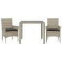 Set comedor jardín 3 pzas y cojines ratán PE vidrio gris claro de vidaXL, Conjuntos de jardín - Ref: Foro24-3278573, Precio: ...