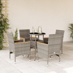 Set comedor jardín 5 pzas y cojines ratán sintético vidrio gris