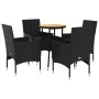 5-teiliges Garten-Essset mit Kissen aus schwarzem Akazien-PE-Rattan von vidaXL, Gartensets - Ref: Foro24-3278730, Preis: 293,...