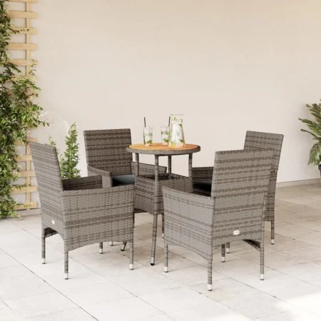 Set de comedor jardín 5 pzas con cojines ratán PE acacia gris de vidaXL, Conjuntos de jardín - Ref: Foro24-3278732, Precio: 2...
