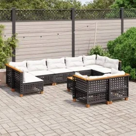 Gartensofa-Set 10-teilig mit schwarzen synthetischen Rattankissen von vidaXL, Gartensets - Ref: Foro24-3261998, Preis: 716,07...