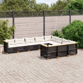 Gartensofa-Set 10-teilig mit schwarzen synthetischen Rattankissen von vidaXL, Gartensets - Ref: Foro24-3262034, Preis: 725,47...