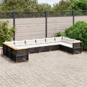 Set de sofás de jardín 10 pzas cojines ratán sintético negro de vidaXL, Conjuntos de jardín - Ref: Foro24-3262022, Precio: 72...