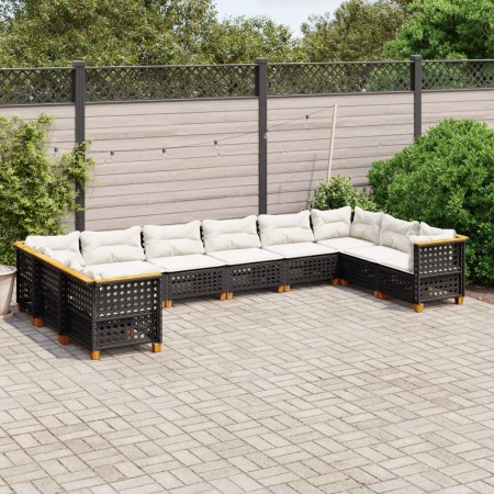 Gartensofa-Set 10-teilig mit schwarzen synthetischen Rattankissen von vidaXL, Gartensets - Ref: Foro24-3262022, Preis: 725,47...