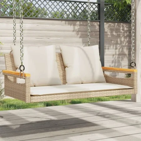 Schaukelbank mit beigen synthetischen Rattankissen 109x62x40 cm von vidaXL, Gartenbänke - Ref: Foro24-368148, Preis: 128,87 €...