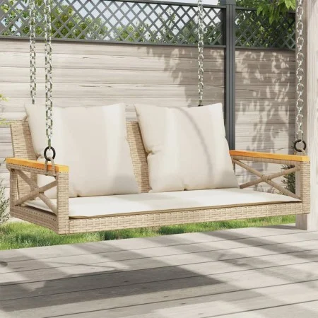 Swing bench with beige synthetic rattan cushions 109x62x40 cm by vidaXL, garden benches - Ref: Foro24-368157, Price: 112,71 €...