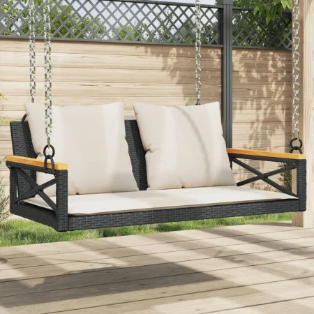 Swing bench with black synthetic rattan cushions 109x62x40 cm by vidaXL, garden benches - Ref: Foro24-368155, Price: 122,20 €...