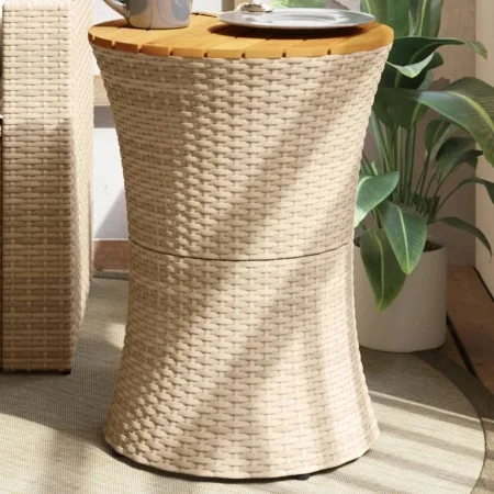 Trommelförmiger Gartentisch aus synthetischem Rattan und beigem Holz von vidaXL, Gartentische - Ref: Foro24-368298, Preis: 79...