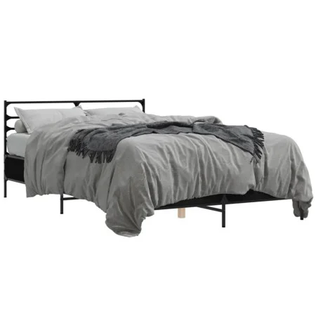Engineered wood and black metal bed frame 140x200cm by vidaXL, Beds and slatted bases - Ref: Foro24-3280042, Price: 140,09 €,...
