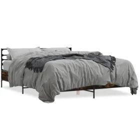 Engineered wood bed frame metal smoked oak 150x200cm by vidaXL, Beds and slatted bases - Ref: Foro24-3280049, Price: 138,30 €...