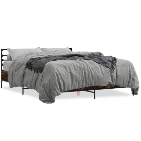 Engineered wood bed frame metal smoked oak 150x200cm by vidaXL, Beds and slatted bases - Ref: Foro24-3280049, Price: 140,02 €...