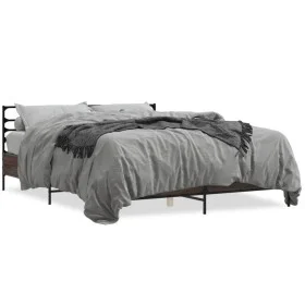 Estructura cama madera ingeniería metal marrón roble 160x200 cm de vidaXL, Camas y somieres - Ref: Foro24-3280056, Precio: 14...