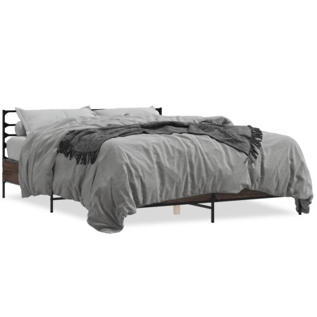 Engineered wood bed frame oak brown metal 160x200 cm by vidaXL, Beds and slatted bases - Ref: Foro24-3280056, Price: 151,48 €...