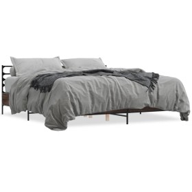 Oak brown metal engineered wood bed frame 180x200 cm by vidaXL, Beds and slatted bases - Ref: Foro24-3280061, Price: 156,74 €...