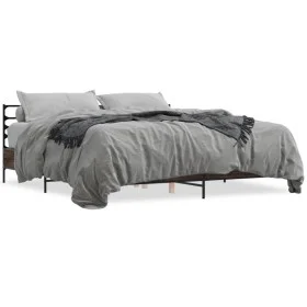 Oak brown metal engineered wood bed frame 180x200 cm by vidaXL, Beds and slatted bases - Ref: Foro24-3280061, Price: 154,83 €...