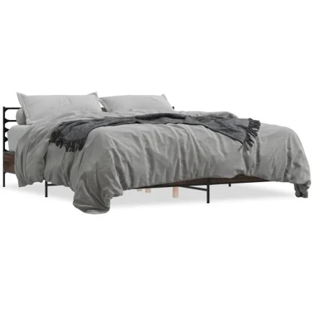 Estructura cama madera ingeniería metal marrón roble 180x200 cm de vidaXL, Camas y somieres - Ref: Foro24-3280061, Precio: 15...