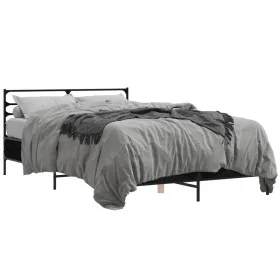 Engineered wood and black metal bed frame 140x190cm by vidaXL, Beds and slatted bases - Ref: Foro24-3280077, Price: 137,92 €,...