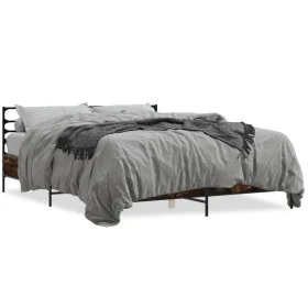 Engineered wood bed frame metal smoked oak 160x200cm by vidaXL, Beds and slatted bases - Ref: Foro24-3280054, Price: 144,27 €...
