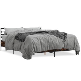 Estructura cama madera ingeniería metal roble ahumado 160x200cm de vidaXL, Camas y somieres - Ref: Foro24-3280054, Precio: 14...