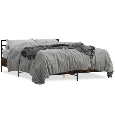 Engineered wood bed frame metal smoked oak 160x200cm by vidaXL, Beds and slatted bases - Ref: Foro24-3280054, Price: 144,27 €...