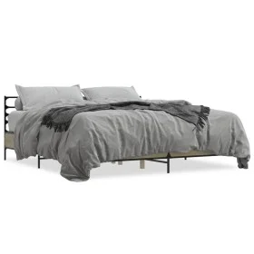 Sonoma oak metal engineered wood bed frame 200x200 cm by vidaXL, Beds and slatted bases - Ref: Foro24-3280063, Price: 154,59 ...