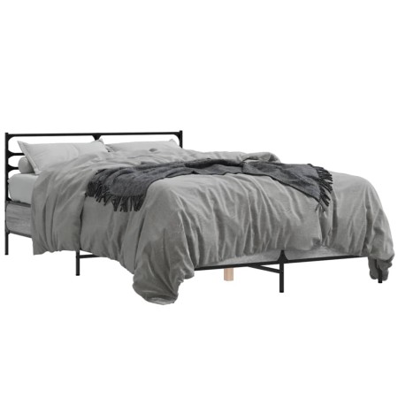 Estructura cama madera ingeniería metal gris Sonoma 135x190 cm de vidaXL, Camas y somieres - Ref: Foro24-3280075, Precio: 138...