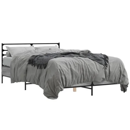 Sonoma gray metal engineered wood bed frame 135x190 cm by vidaXL, Beds and slatted bases - Ref: Foro24-3280075, Price: 136,72...