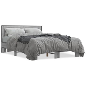 Estructura cama madera ingeniería metal gris Sonoma 140x200 cm de vidaXL, Camas y somieres - Ref: Foro24-3280105, Precio: 154...