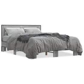 Sonoma gray metal engineered wood bed frame 140x200 cm by vidaXL, Beds and slatted bases - Ref: Foro24-3280105, Price: 152,15...
