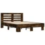 Engineered wood bed frame metal smoked oak 135x190cm by vidaXL, Beds and slatted bases - Ref: Foro24-3280124, Price: 140,23 €...