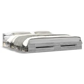 Cama con cajones madera ingeniería gris Sonoma 200x200 cm de vidaXL, Camas y somieres - Ref: Foro24-3280725, Precio: 187,61 €...