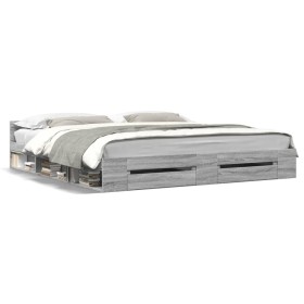Cama con cajones madera ingeniería gris Sonoma 200x200 cm de vidaXL, Camas y somieres - Ref: Foro24-3280725, Precio: 195,52 €...