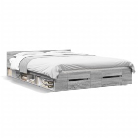Cama con cajones madera ingeniería gris Sonoma 150x200 cm de vidaXL, Camas y somieres - Ref: Foro24-3280746, Precio: 163,87 €...