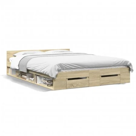 Cama con cajones madera ingeniería roble Sonoma 140x200 cm de vidaXL, Camas y somieres - Ref: Foro24-3280750, Precio: 162,90 ...