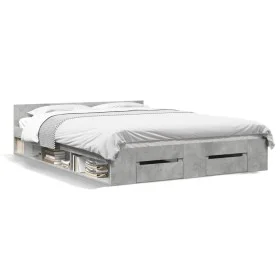 Concrete gray engineered wood bed with drawers 140x190 cm by vidaXL, Beds and slatted bases - Ref: Foro24-3280765, Price: 184...