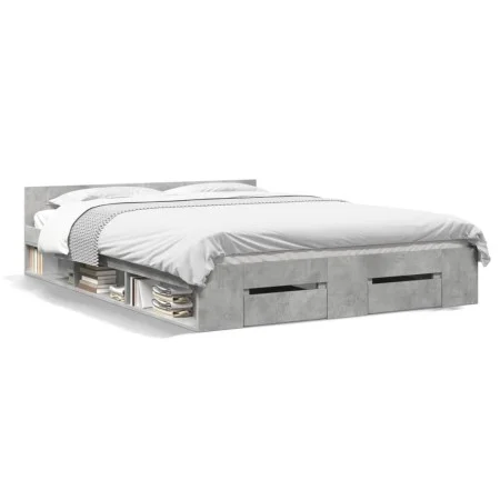 Concrete gray engineered wood bed with drawers 140x190 cm by vidaXL, Beds and slatted bases - Ref: Foro24-3280765, Price: 184...