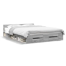 Sonoma gray engineered wood bed with drawers 140x190 cm by vidaXL, Beds and slatted bases - Ref: Foro24-3280767, Price: 170,3...