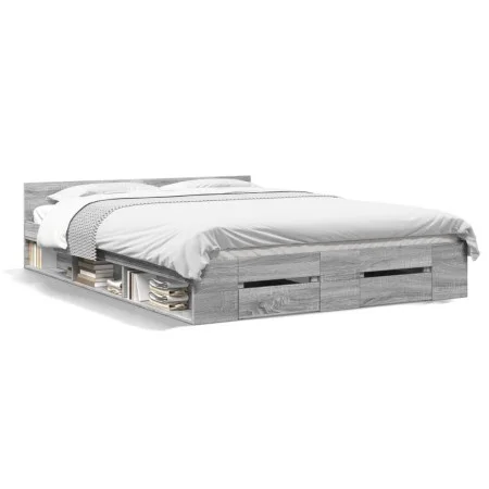 Sonoma gray engineered wood bed with drawers 140x190 cm by vidaXL, Beds and slatted bases - Ref: Foro24-3280767, Price: 170,3...
