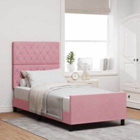 Estructura de cama con cabecera Rosa 90 x 190 cm Terciopelo