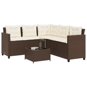 L-shaped garden sofa with table and brown PE rattan cushions by vidaXL, Garden sets - Ref: Foro24-369040, Price: 323,59 €, Di...
