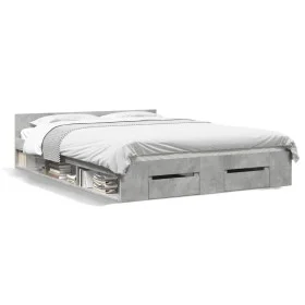 Concrete gray engineered wood bed with drawers 150x200 cm by vidaXL, Beds and slatted bases - Ref: Foro24-3280744, Price: 155...