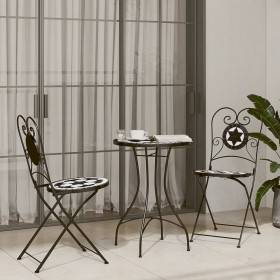 Black and White Ceramic and Iron Mosaic Bistro Set by vidaXL, Garden sets - Ref: Foro24-3216354, Price: 214,00 €, Discount: %