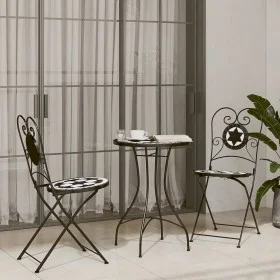 Schwarz-weißes Bistro-Set aus Keramik und Eisenmosaik von vidaXL, Gartensets - Ref: Foro24-3216354, Preis: 210,32 €, Rabatt: %