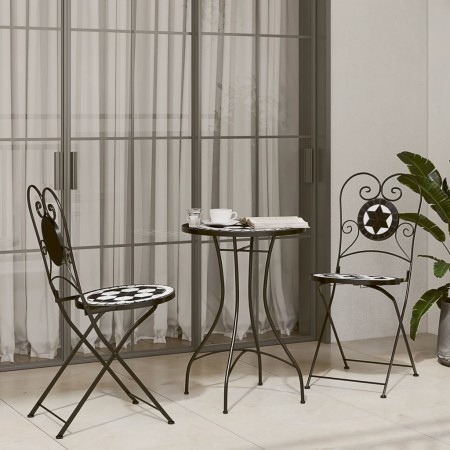 Schwarz-weißes Bistro-Set aus Keramik und Eisenmosaik von vidaXL, Gartensets - Ref: Foro24-3216354, Preis: 214,00 €, Rabatt: %