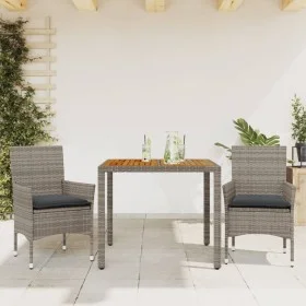 3-piece garden dining set with gray acacia PE rattan cushions by vidaXL, Garden sets - Ref: Foro24-3278675, Price: 253,13 €, ...