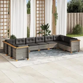10-teilige Gartensofagarnitur mit grauen synthetischen Rattankissen von vidaXL, Gartensets - Ref: Foro24-3262020, Preis: 807,...