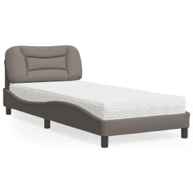 Cama con colchón tela gris taupe 90x200 cm