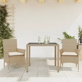 Garden dining set 3 pieces with beige glass synthetic rattan cushions by vidaXL, Garden sets - Ref: Foro24-3278567, Price: 25...