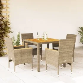 5-teiliges Garten-Essset mit beigen Akazien-PE-Rattankissen von vidaXL, Gartensets - Ref: Foro24-3278640, Preis: 382,98 €, Ra...