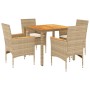 5-piece garden dining set with beige acacia PE rattan cushions by vidaXL, Garden sets - Ref: Foro24-3278640, Price: 380,05 €,...